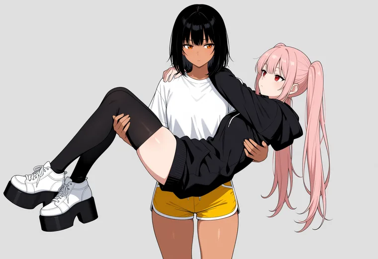 お姫様抱っこの2人ポーズのAIイラスト作例