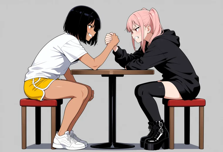 腕相撲の2人ポーズのAIイラスト作例
