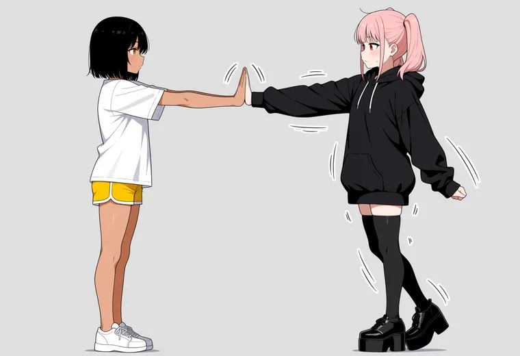 手押し相撲の2人ポーズのAIイラスト作例