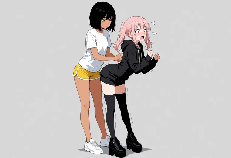 背中を指でつーっとなぞるの2人ポーズのAIイラスト作例